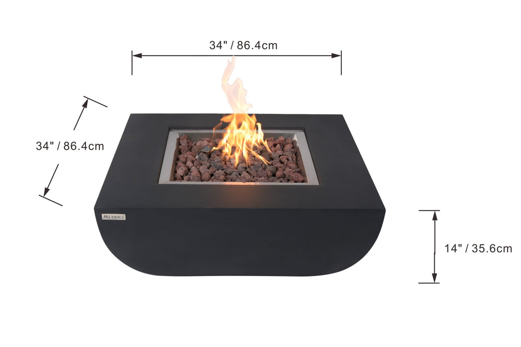 Modeno Aurora Fire Pit Table, Square, Black, Concrete, 33.9", OFG114